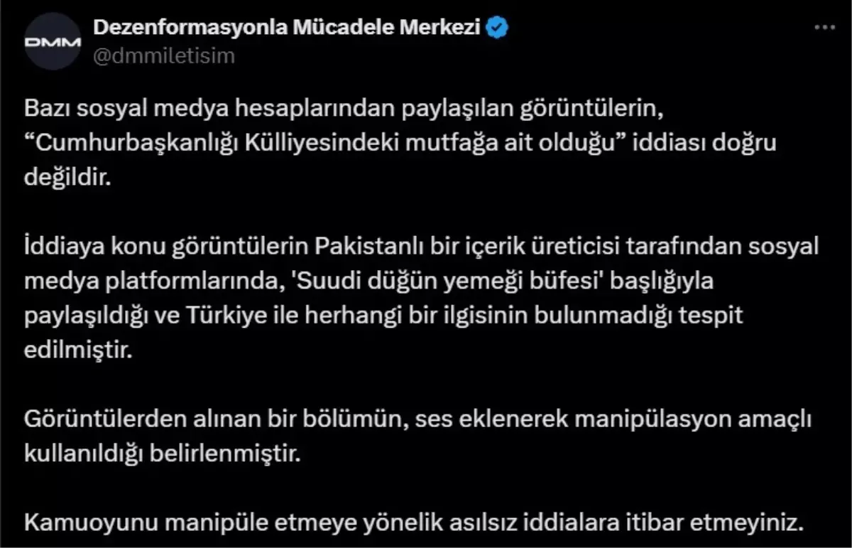Cumhurbaşkanlığı Külliyesi’ne Ait Mutfak Görüntüsünün İddiası Asılsız Çıktı