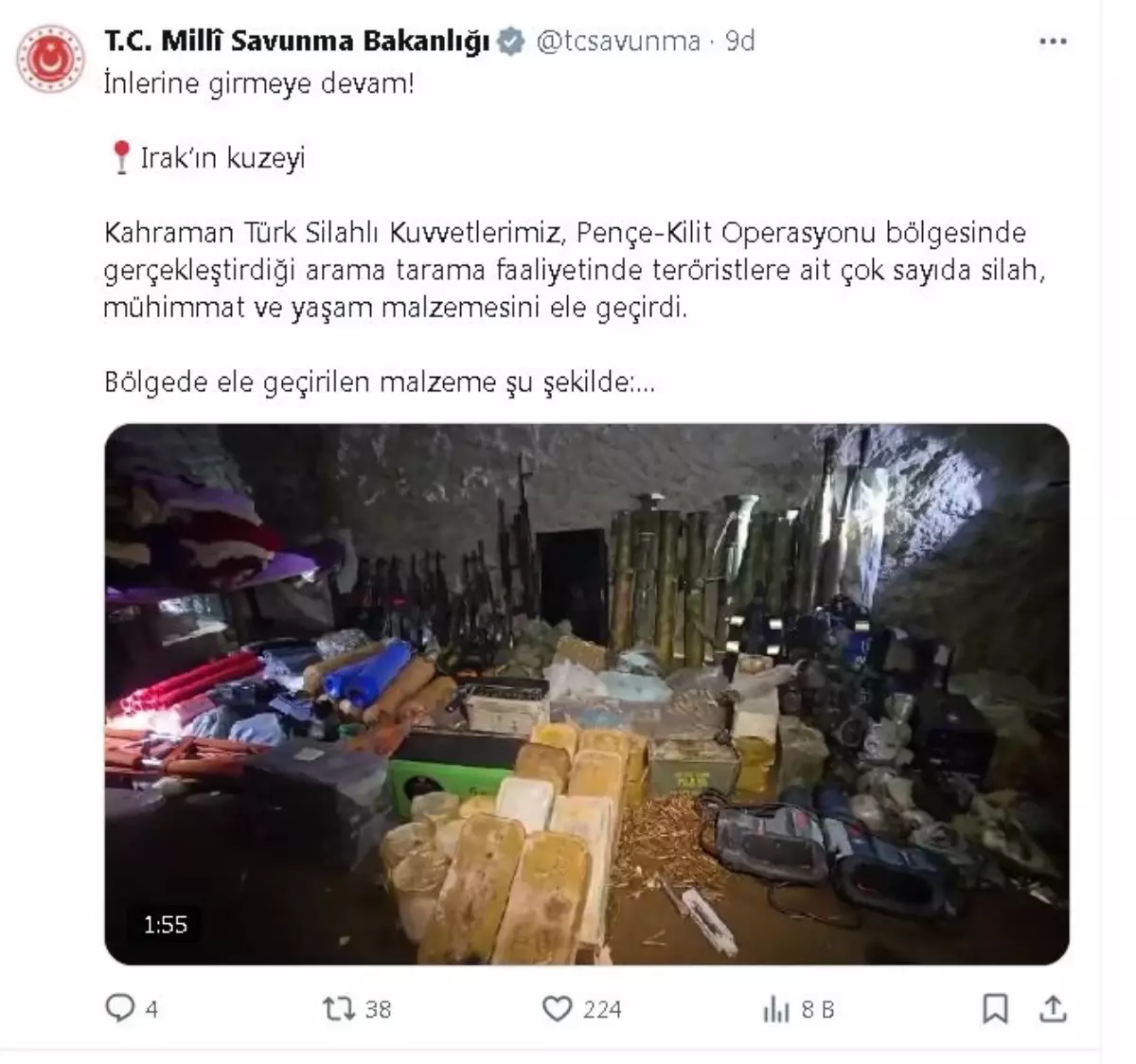 Pençe-Kilit Operasyonu’nda Çok Sayıda Silah ve Mühimmat Ele Geçirildi